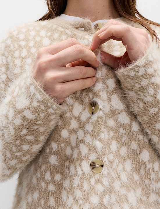 Animal Print Crew Neck Cardigan