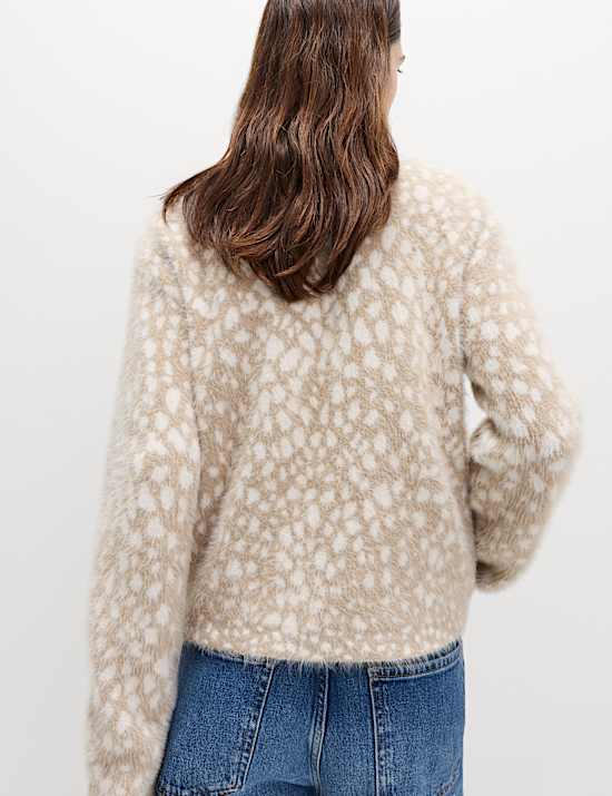Animal Print Crew Neck Cardigan