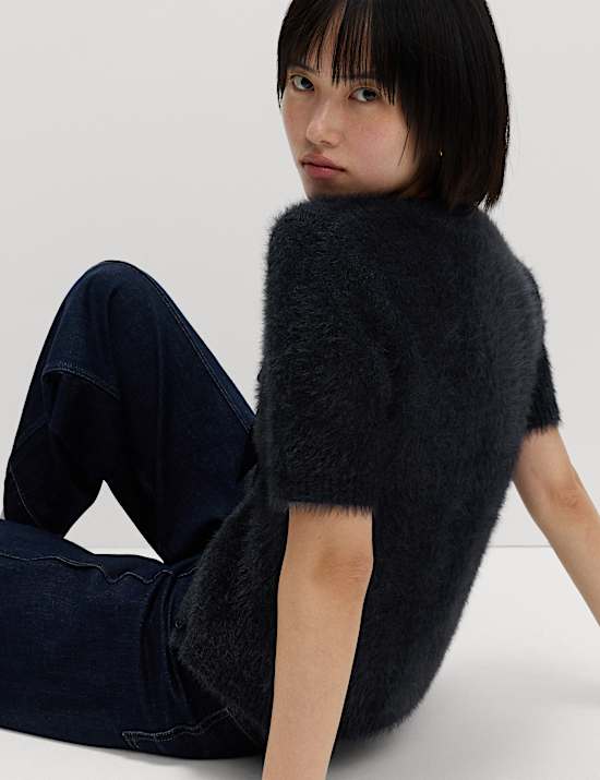 Textured Crew Neck Tie Fastening Cardigan