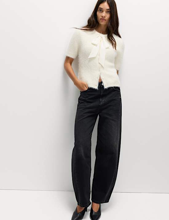 Textured Crew Neck Tie Fastening Cardigan