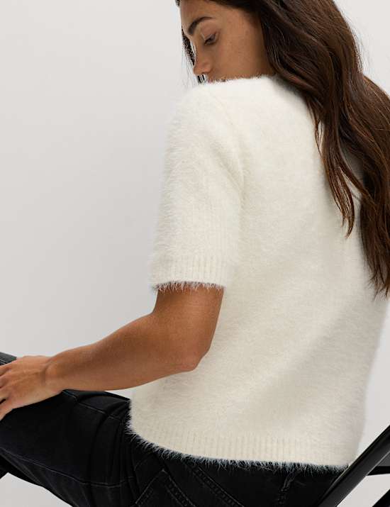 Textured Crew Neck Tie Fastening Cardigan