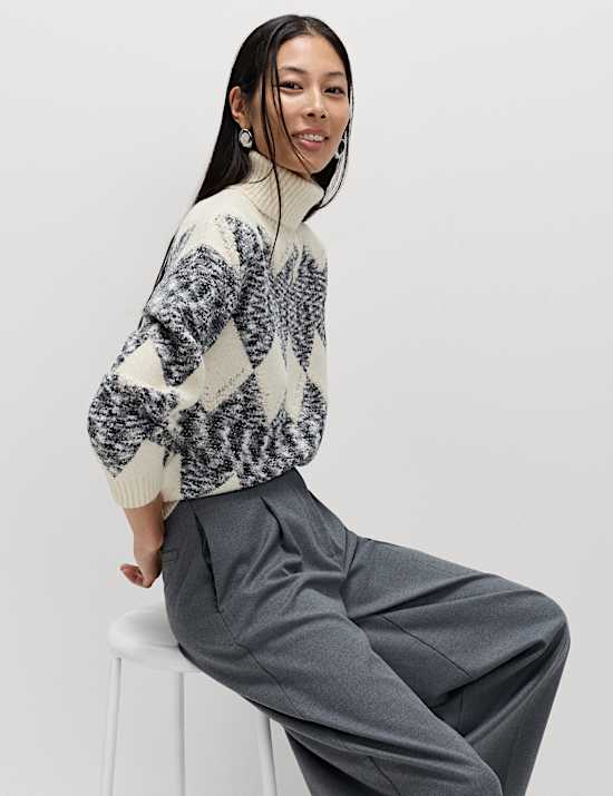 Tweed Argyle Roll Neck Jumper
