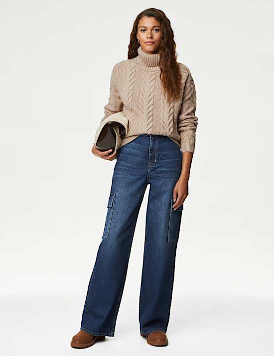 Recycled Blend Cable Knit Roll Neck Jumper