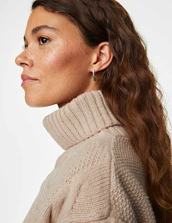 Recycled Blend Cable Knit Roll Neck Jumper