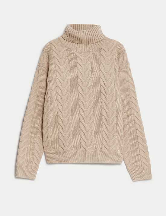 Recycled Blend Cable Knit Roll Neck Jumper