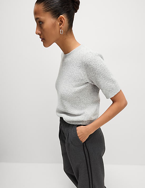 Pointelle Slim Fit Puff Sleeve Top