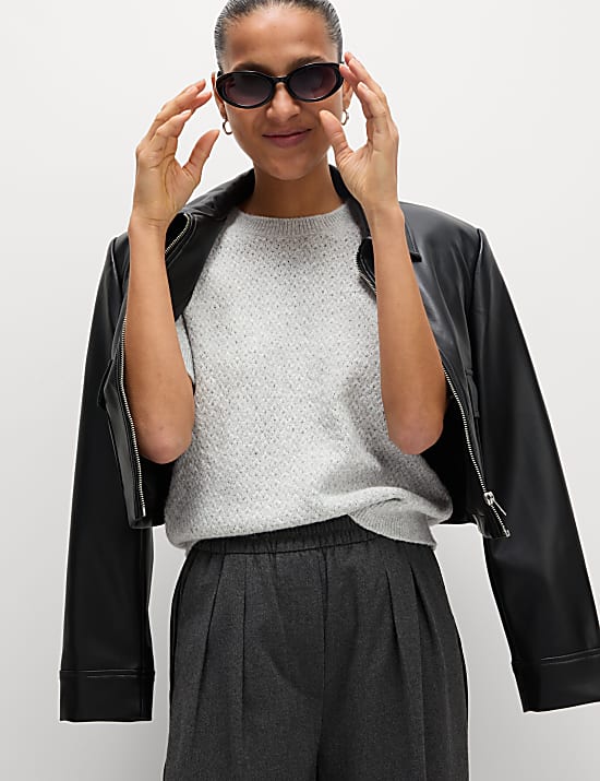 Pointelle Slim Fit Puff Sleeve Top