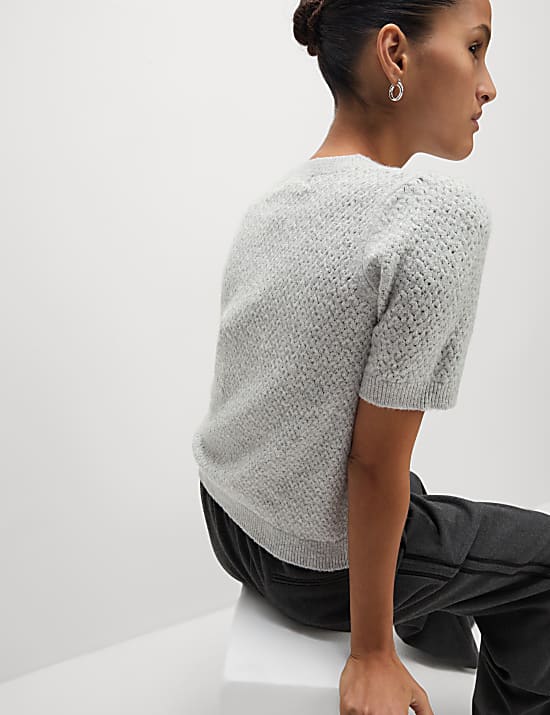 Pointelle Slim Fit Puff Sleeve Top