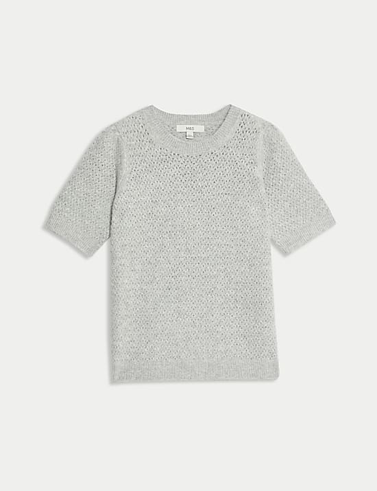 Pointelle Slim Fit Puff Sleeve Top