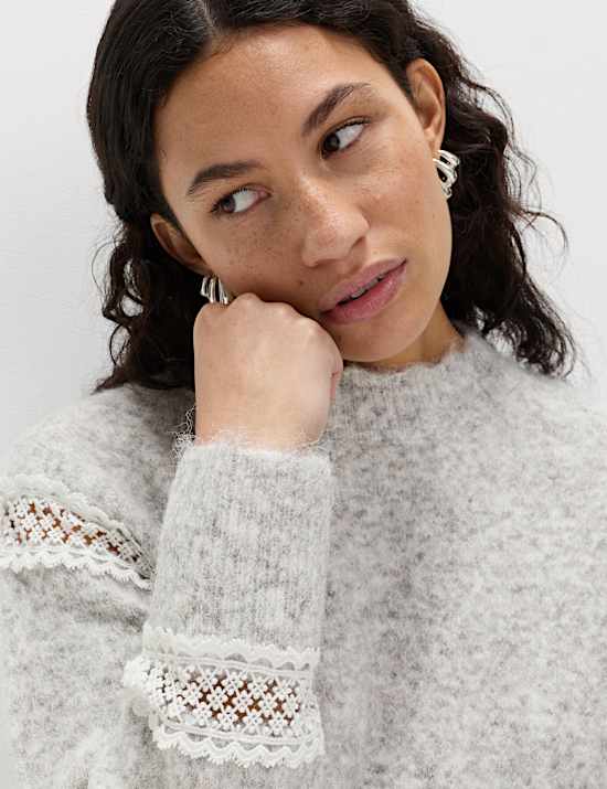 Lace Detail Jumper With Wool