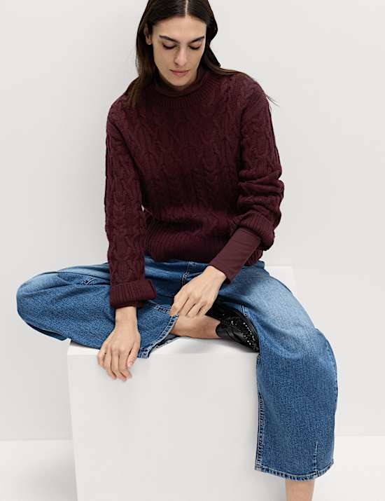 Wool Blend Textured Crew Neck Jumper
