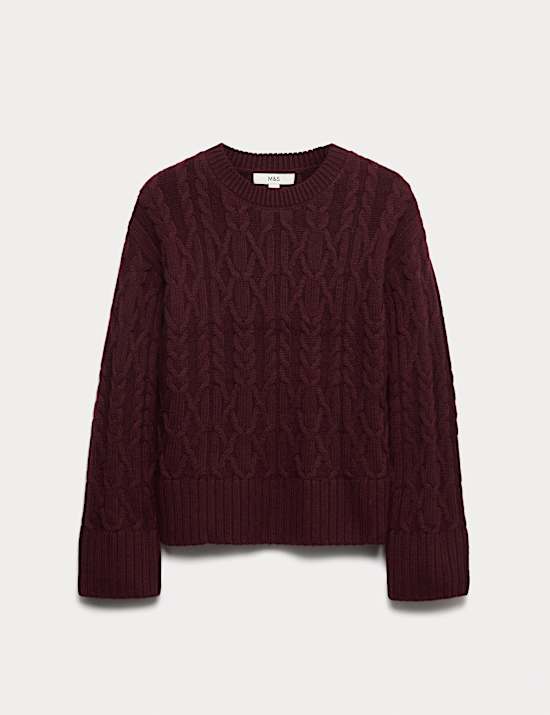 Wool Blend Textured Crew Neck Jumper