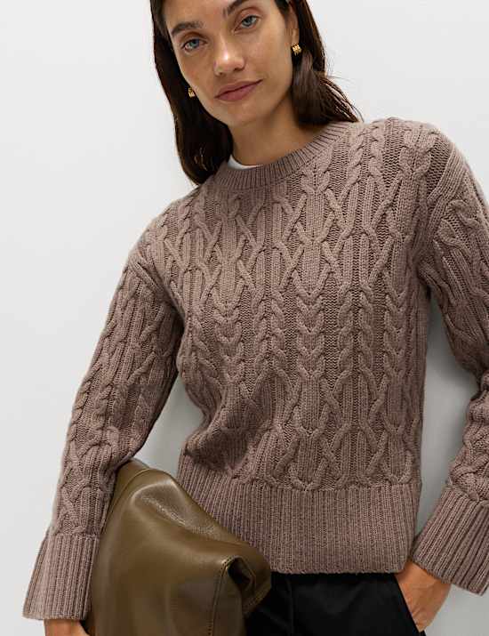 Wool Blend Textured Crew Neck Jumper