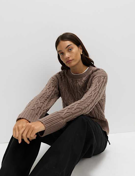 Wool Blend Textured Crew Neck Jumper