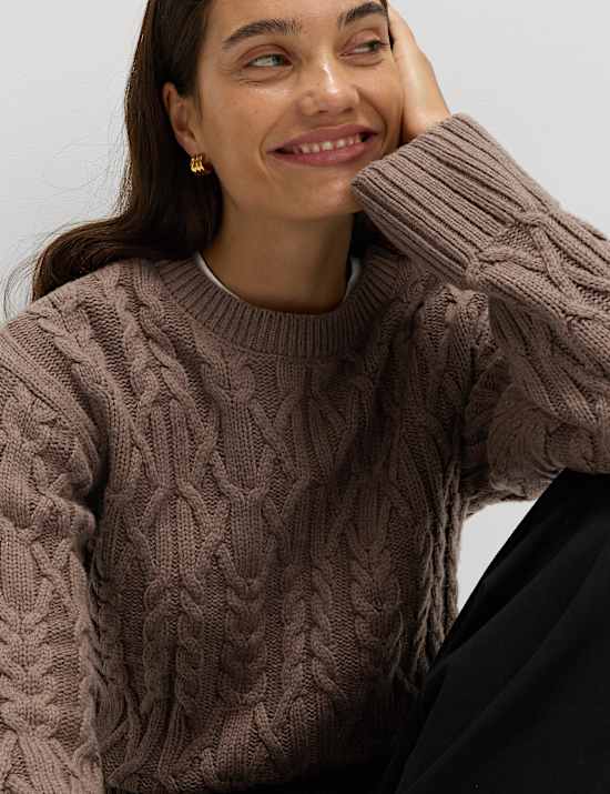 Wool Blend Textured Crew Neck Jumper