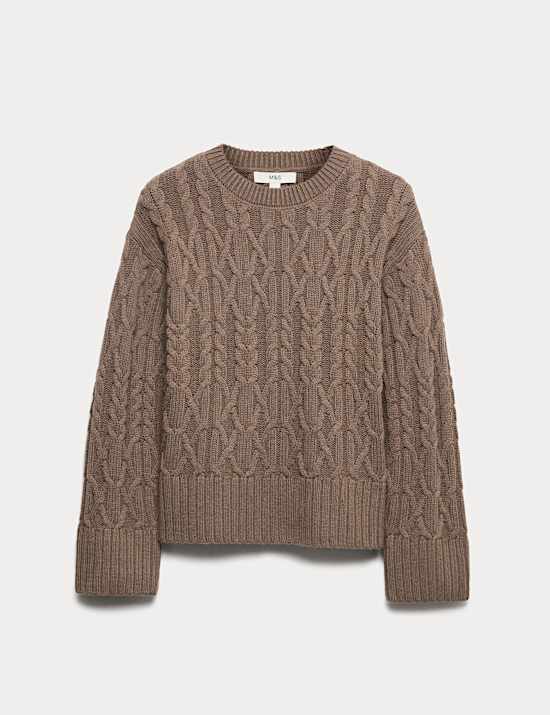 Wool Blend Textured Crew Neck Jumper