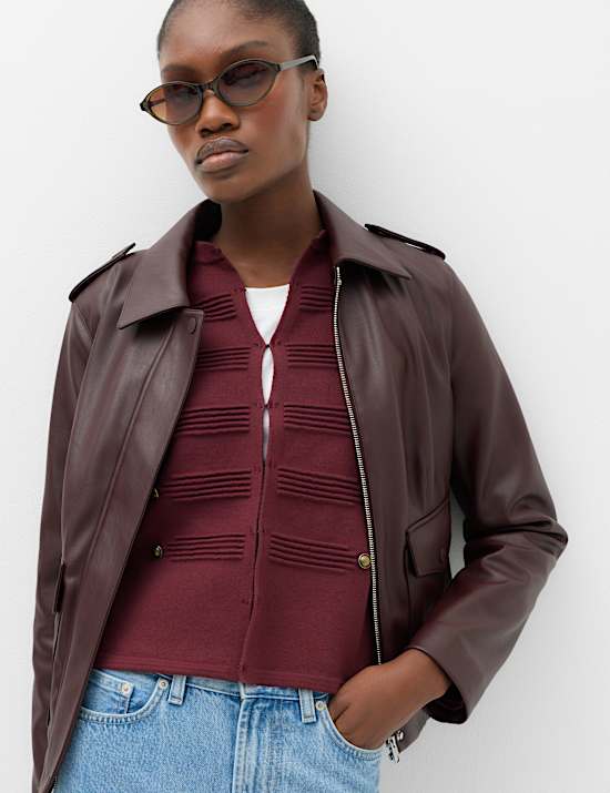 Cotton Rich Button Detail Knitted Jacket