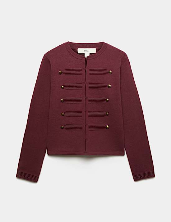 Cotton Rich Button Detail Knitted Jacket