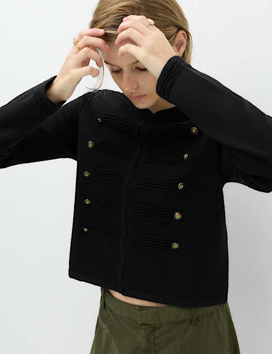Cotton Rich Button Detail Knitted Jacket