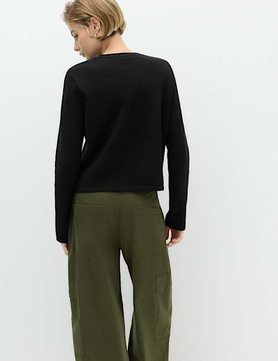 Cotton Rich Button Detail Knitted Jacket