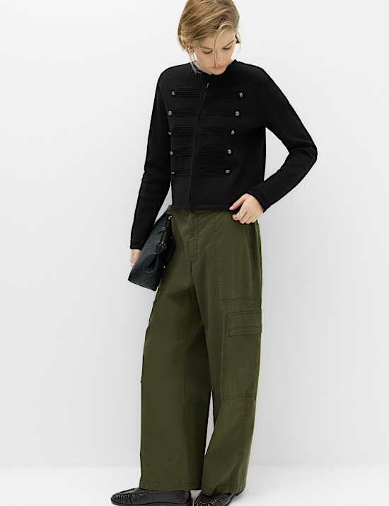 Cotton Rich Button Detail Knitted Jacket