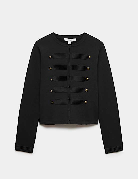 Cotton Rich Button Detail Knitted Jacket