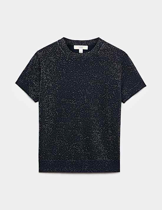 Sparkly Crew Neck Slim Fit Knitted Top