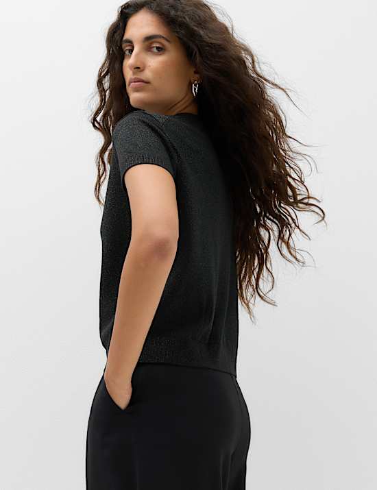 Sparkly Crew Neck Slim Fit Knitted Top