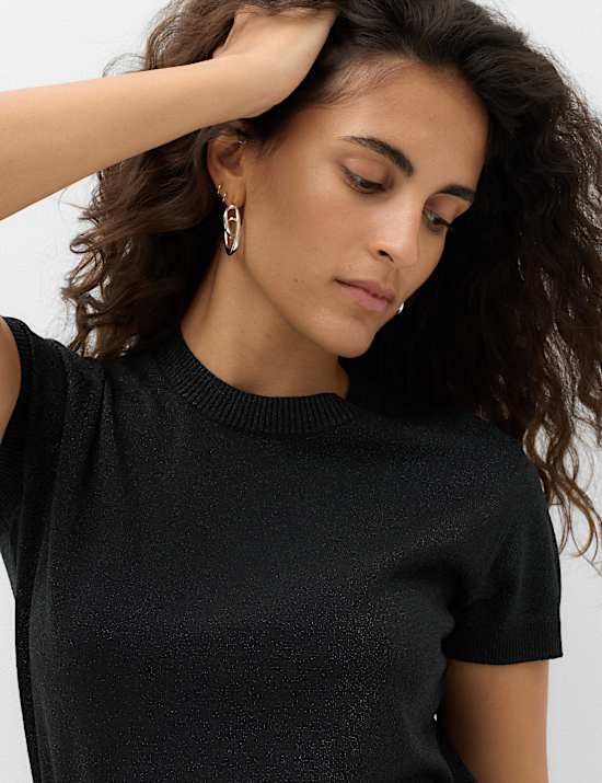 Sparkly Crew Neck Slim Fit Knitted Top
