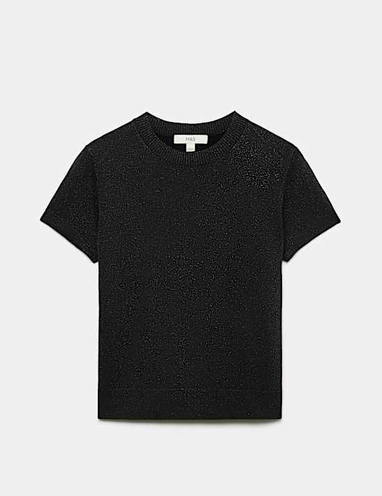 Sparkly Crew Neck Slim Fit Knitted Top