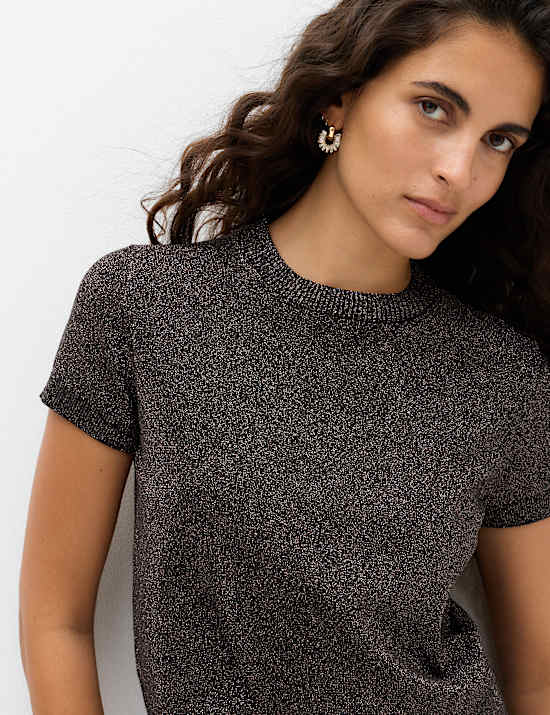 Sparkly Crew Neck Slim Fit Knitted Top