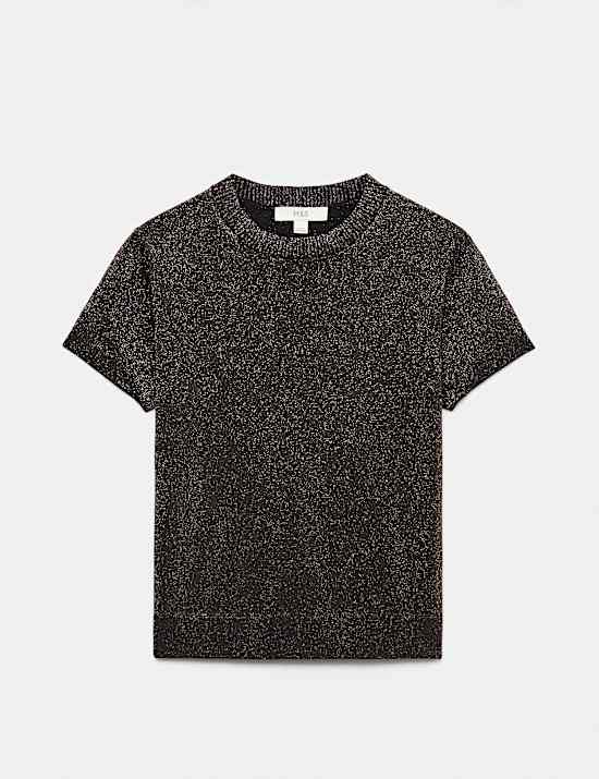 Sparkly Crew Neck Slim Fit Knitted Top