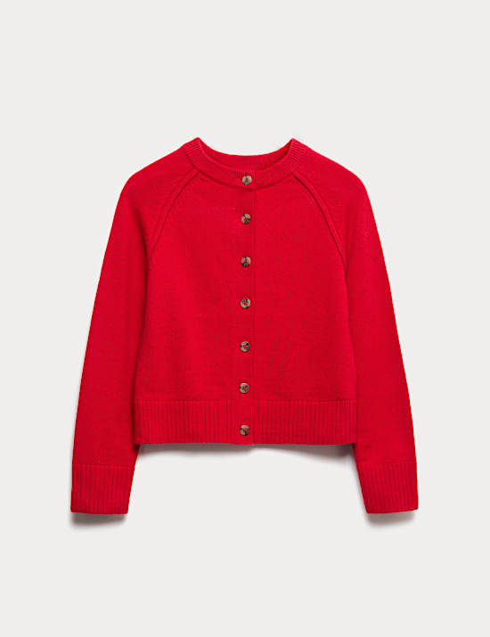 Lambswool Blend Crew Neck Cardigan