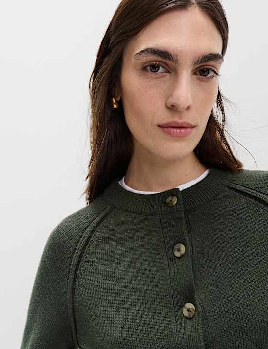 Lambswool Blend Crew Neck Cardigan