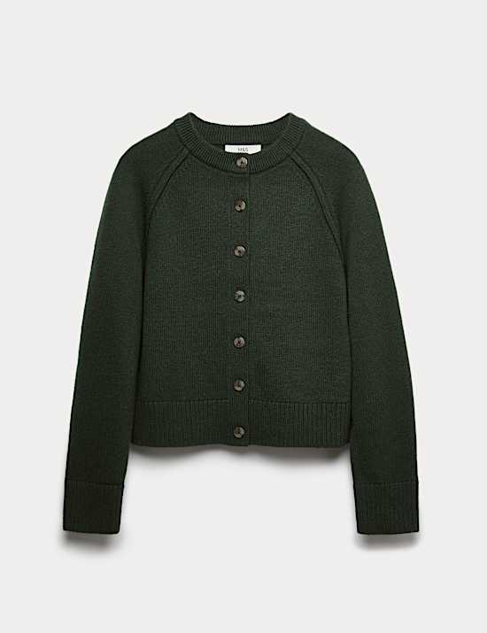 Lambswool Blend Crew Neck Cardigan