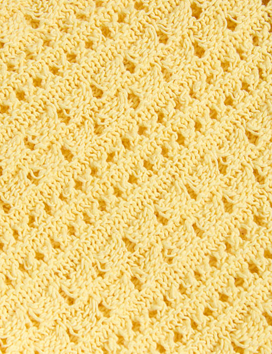 Cotton Blend Pointelle V-Neck Tie Front Cropped Cardigan