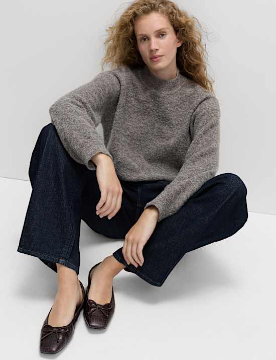 Wool Blend Textured Funnel Neck Jumper