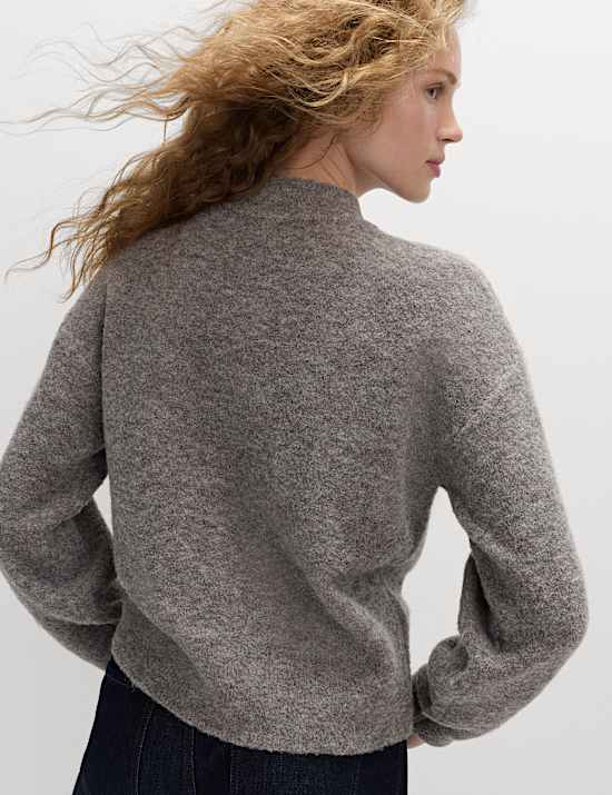 Wool Blend Textured Funnel Neck Jumper