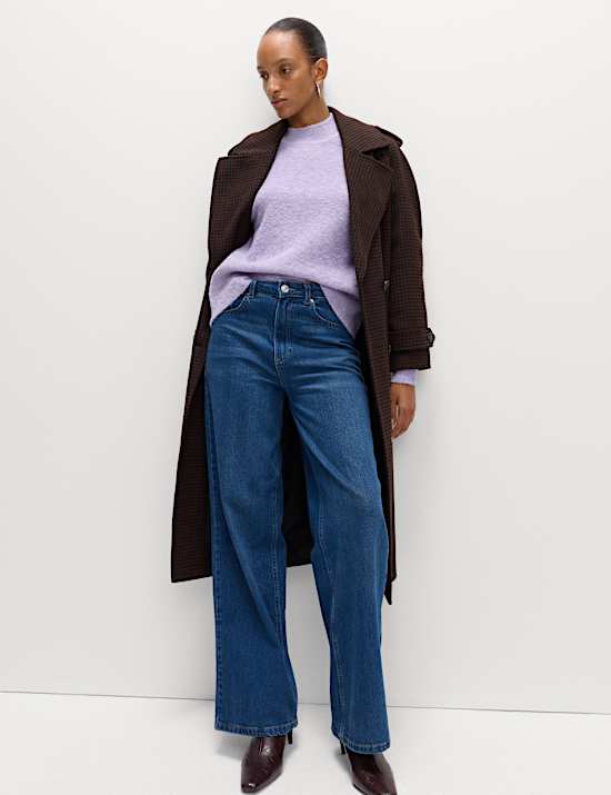 Wool Blend Textured Funnel Neck Jumper