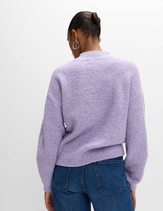 Wool Blend Textured Funnel Neck Jumper