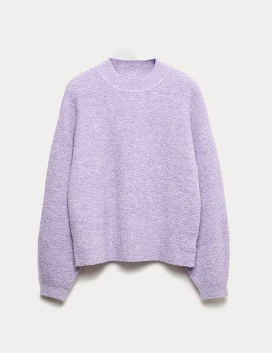 Wool Blend Textured Funnel Neck Jumper