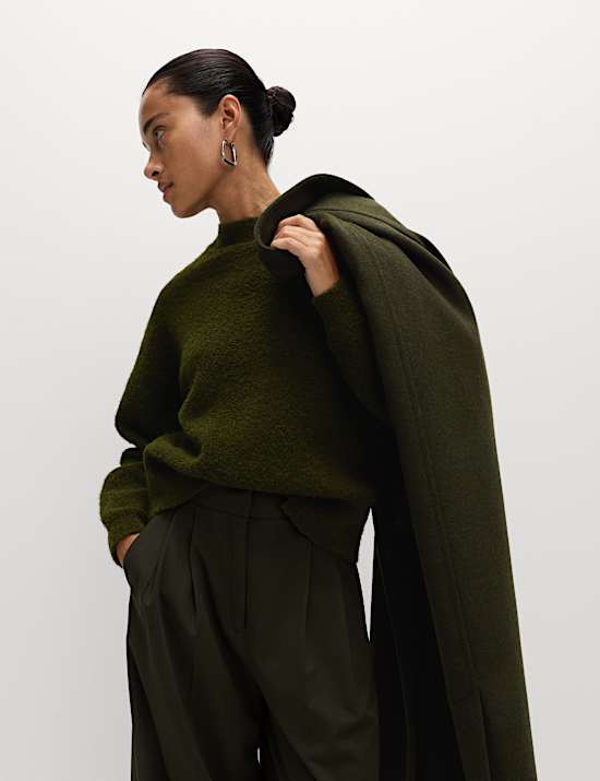 Wool Blend Textured Funnel Neck Jumper