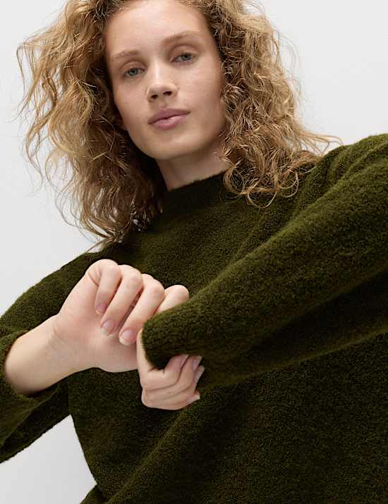 Wool Blend Textured Funnel Neck Jumper