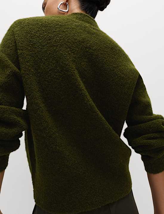 Wool Blend Textured Funnel Neck Jumper