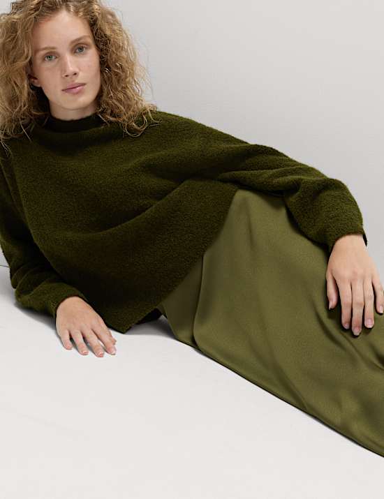 Wool Blend Textured Funnel Neck Jumper