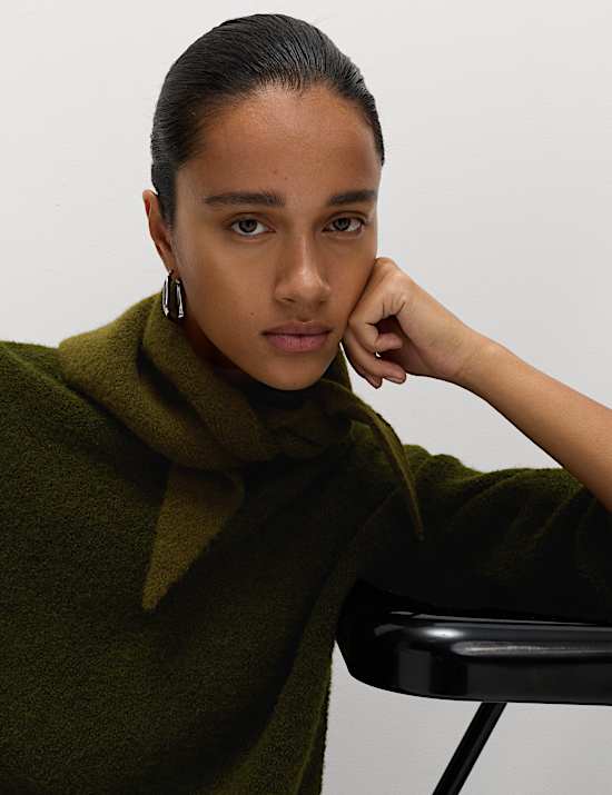 Wool Blend Textured Funnel Neck Jumper