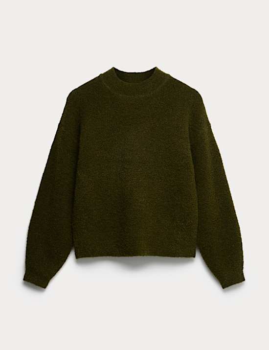 Wool Blend Textured Funnel Neck Jumper