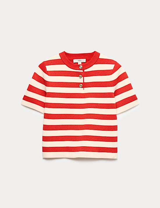 Striped Round Neck Knitted Slim Fit Top