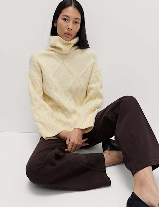 Cable Knit Longline Jumper with Wool