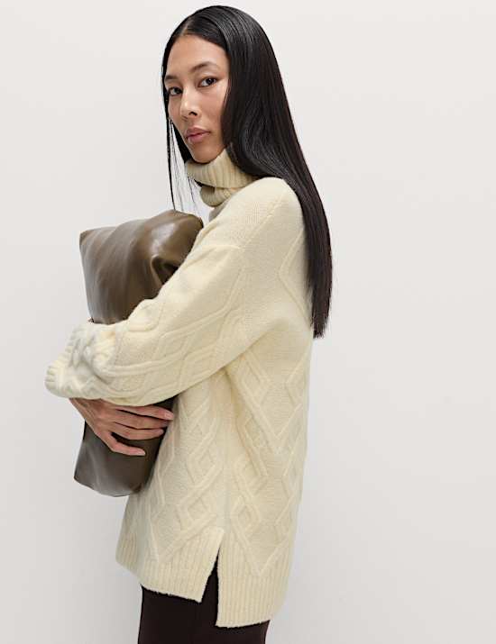 Cable Knit Longline Jumper with Wool